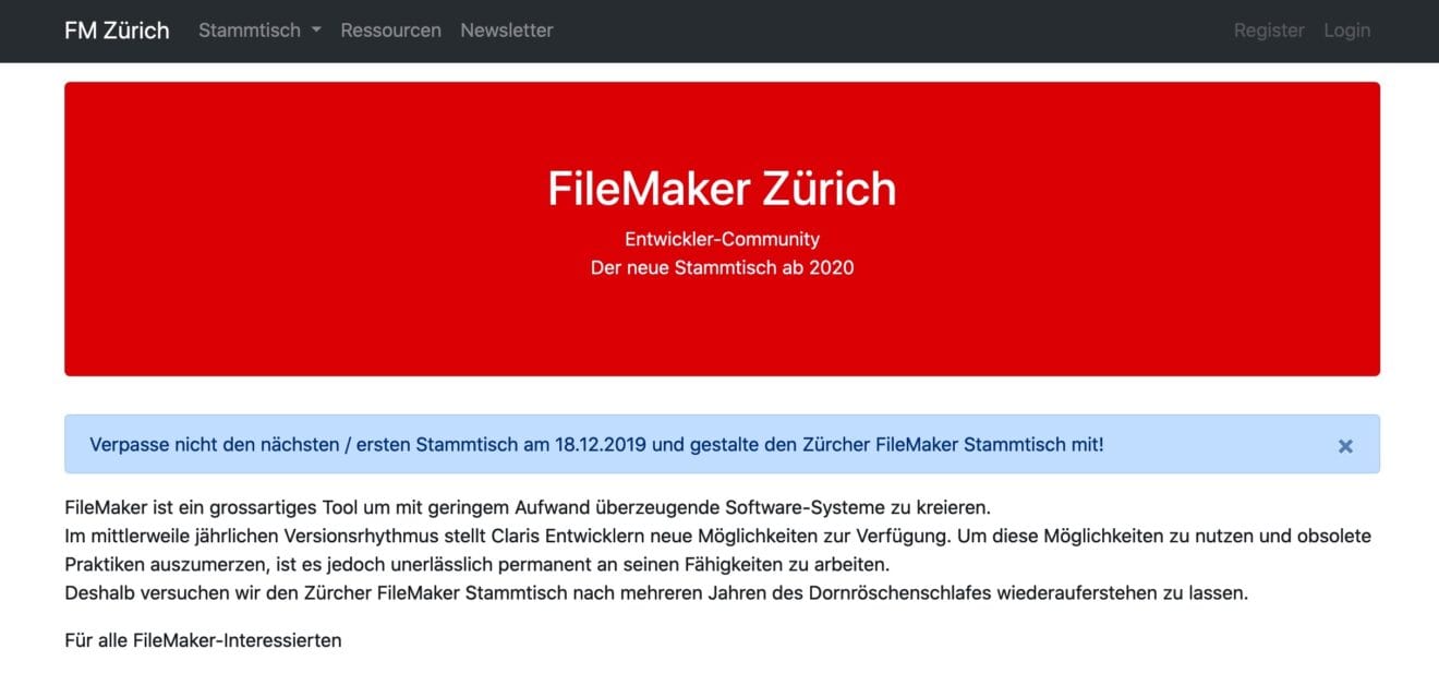 Neuer FileMaker Stamm in Zürich